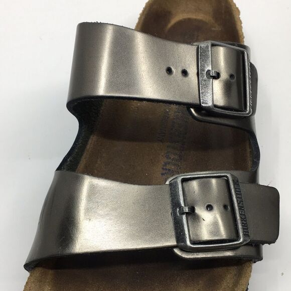 Birkenstock Arizona Birko-Flor Metallic Champagne Light Gold Soft Footbed EU 38 - Picture 14 of 16